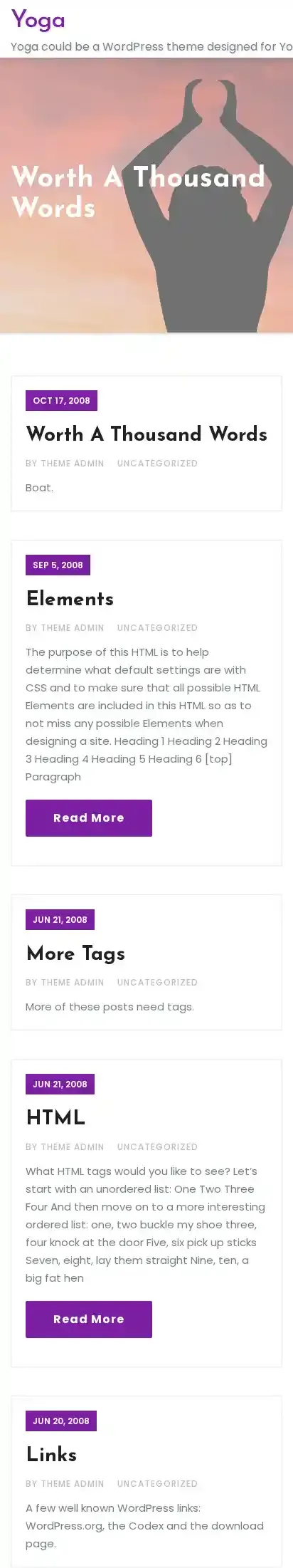 Yoga home page on mobile