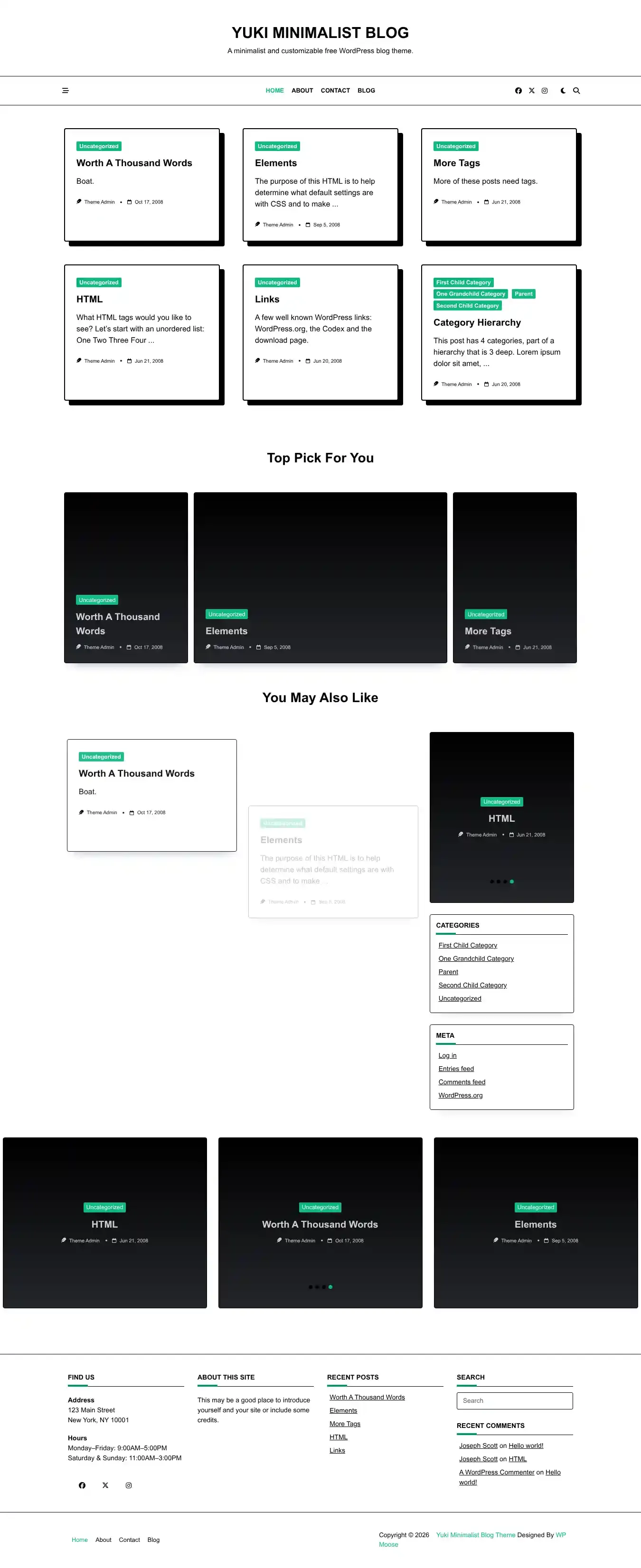 Yuki Minimalist Blog home page on desktop