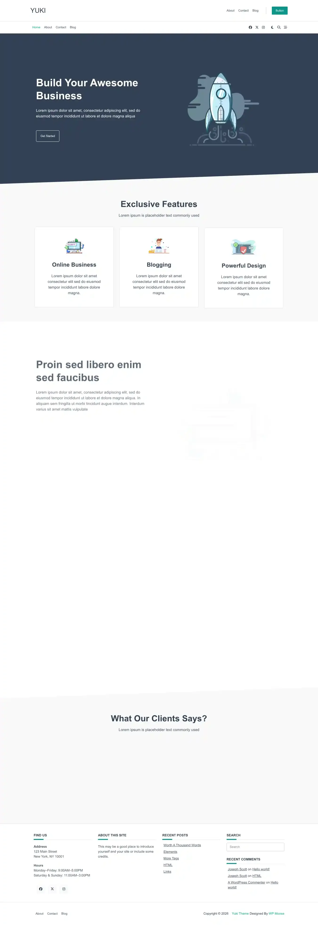 Yuki home page on desktop
