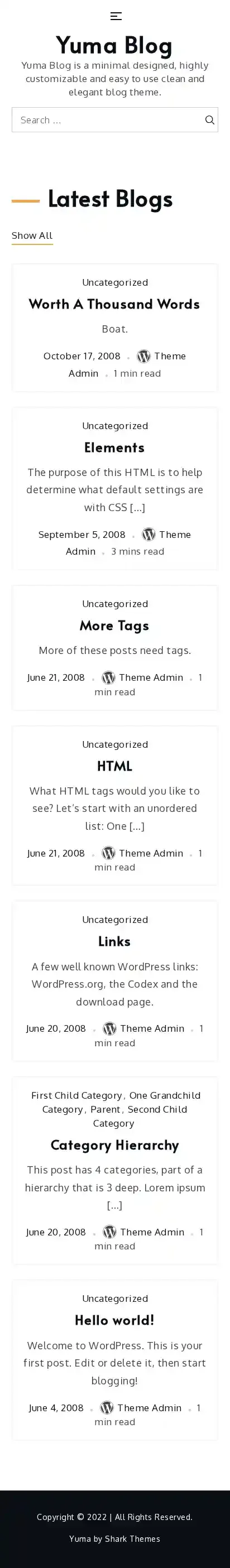 Yuma Blog home page on mobile