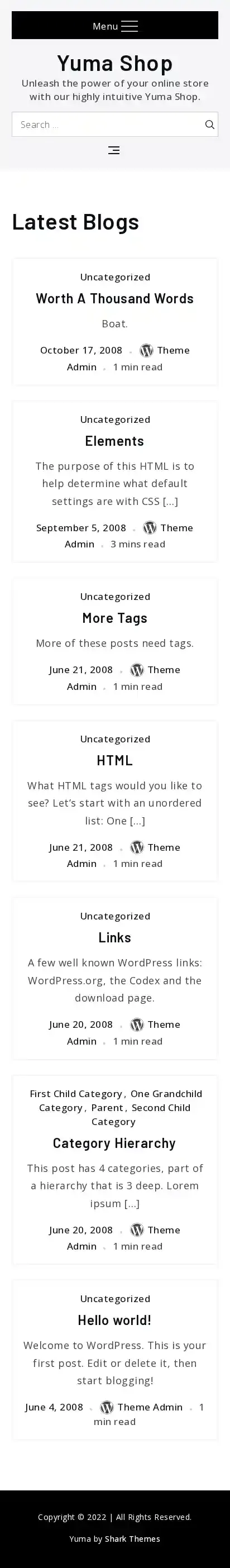 Yuma Shop home page on mobile