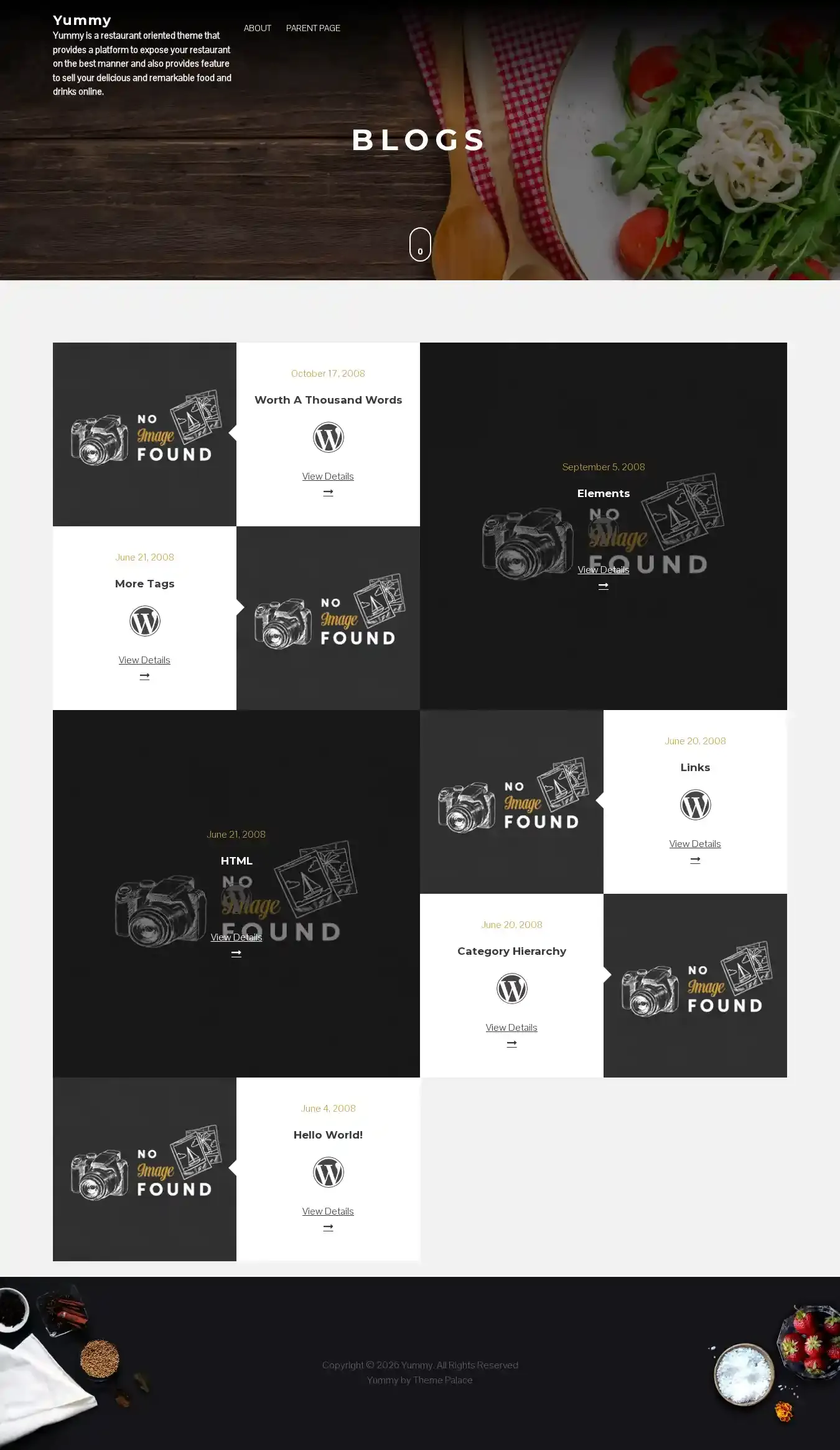 Yummy home page on desktop