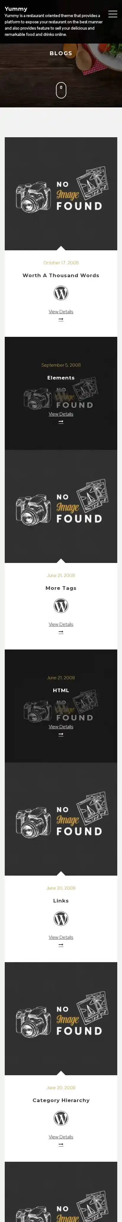 Yummy home page on mobile