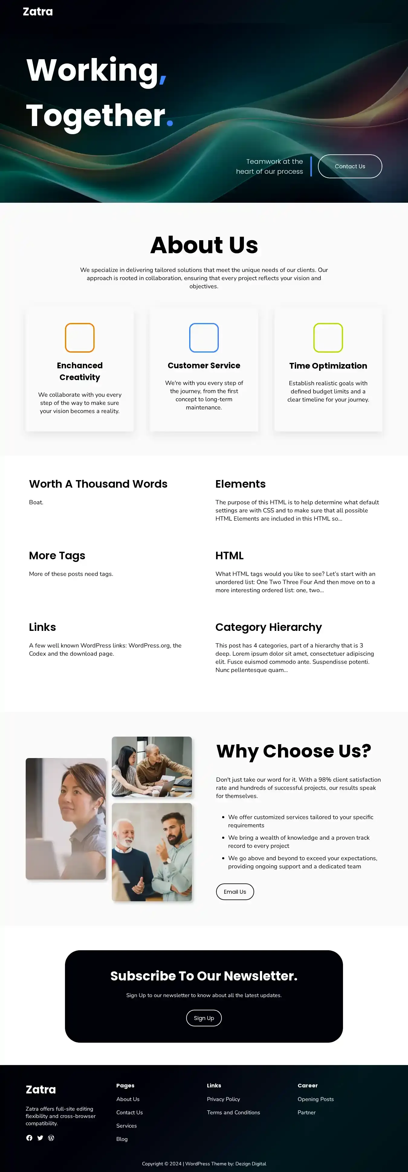 Zatra home page on desktop