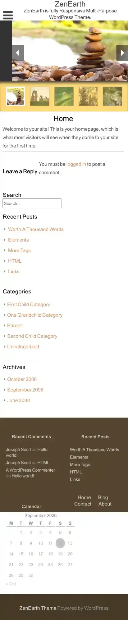 ZenEarth home page on mobile