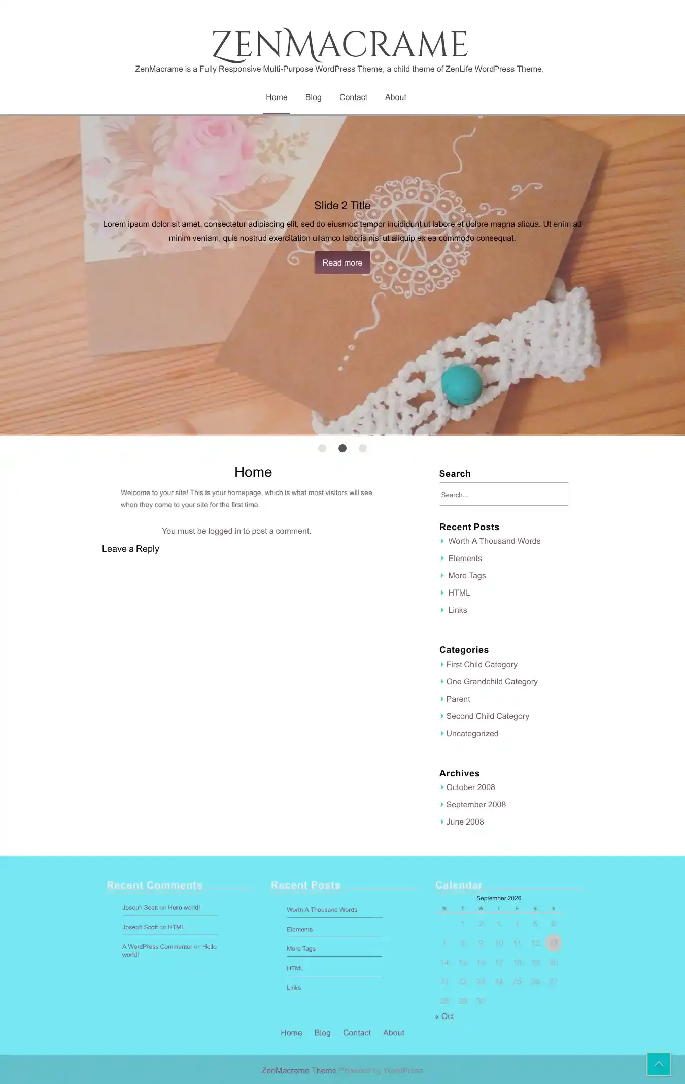 ZenMacrame home page on desktop
