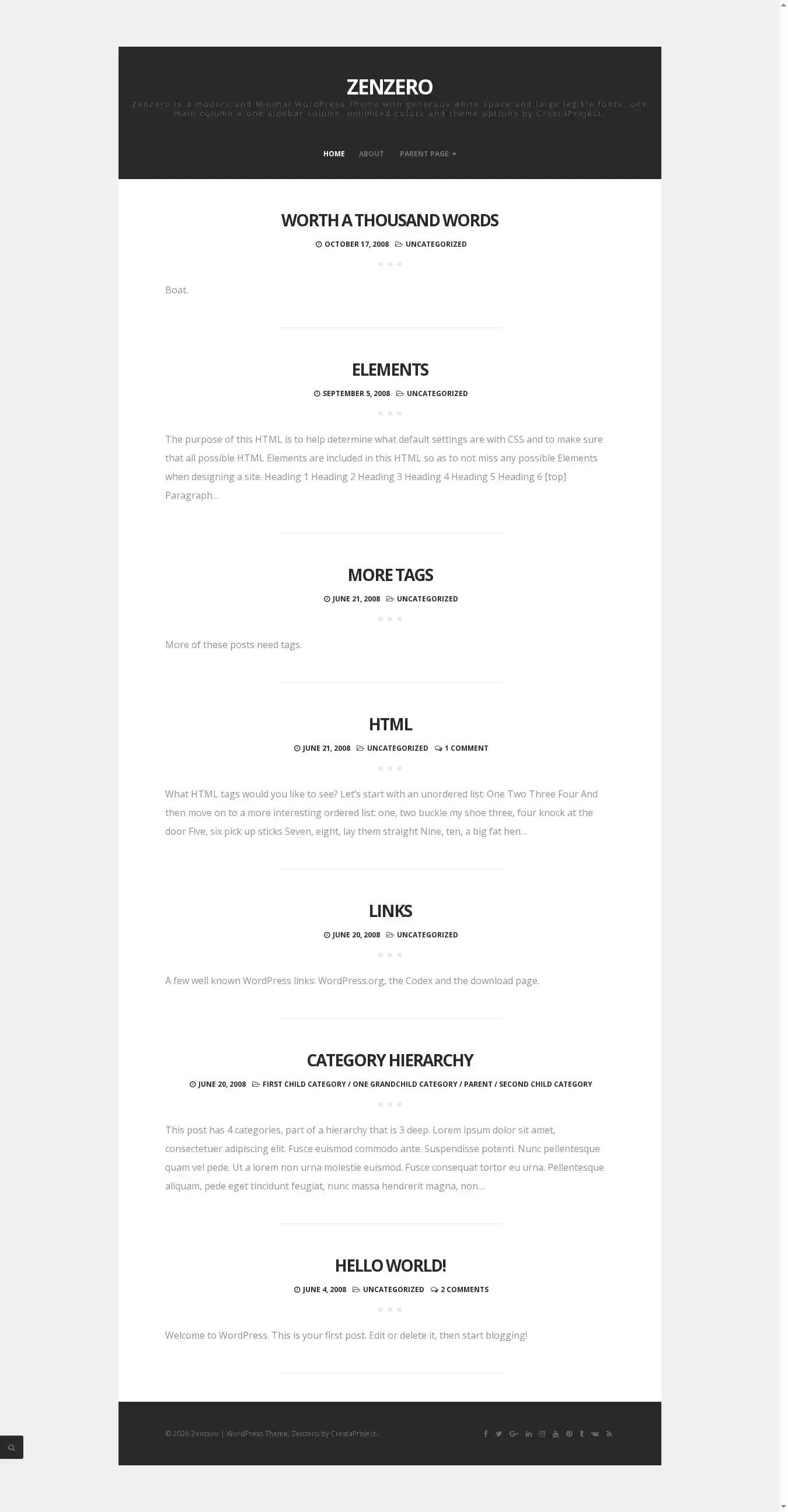Zenzero home page on desktop