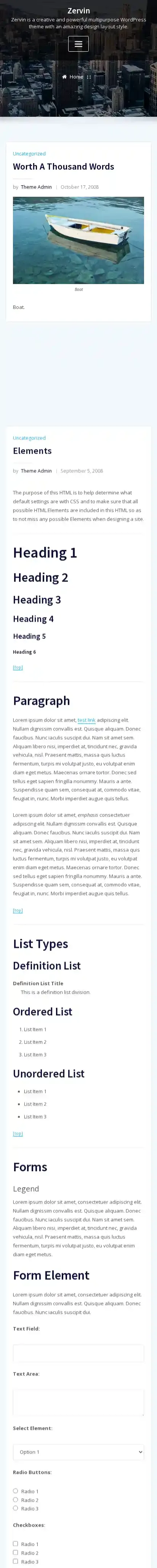 Zervin home page on mobile