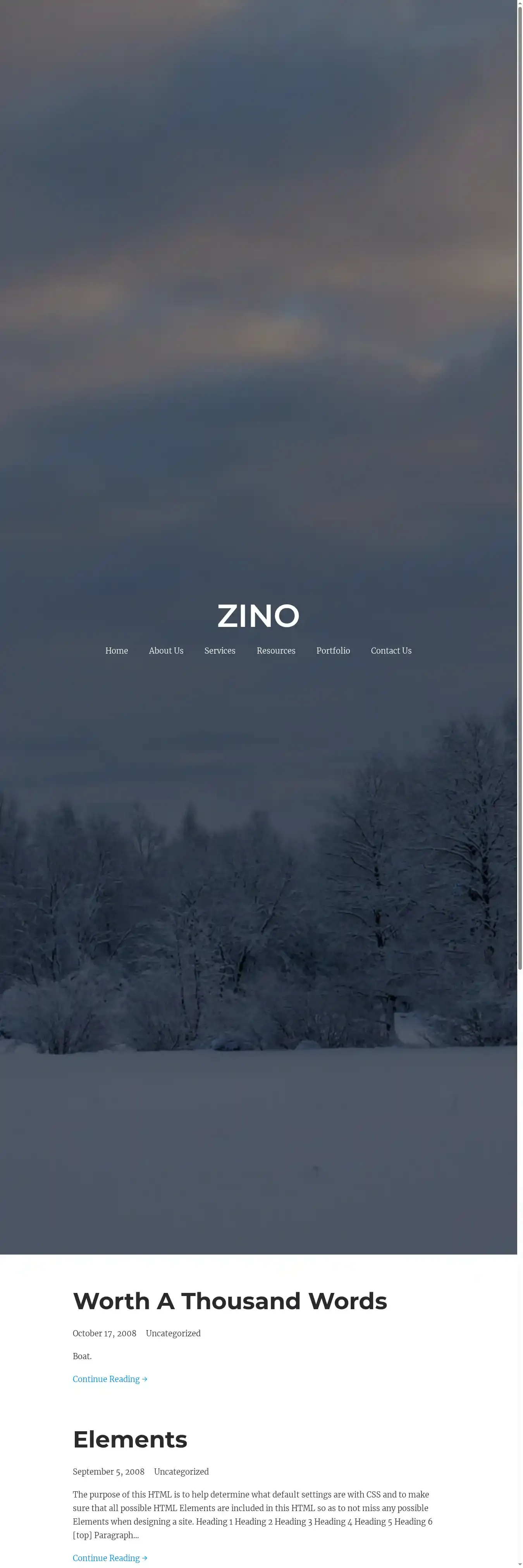 Zino home page on desktop