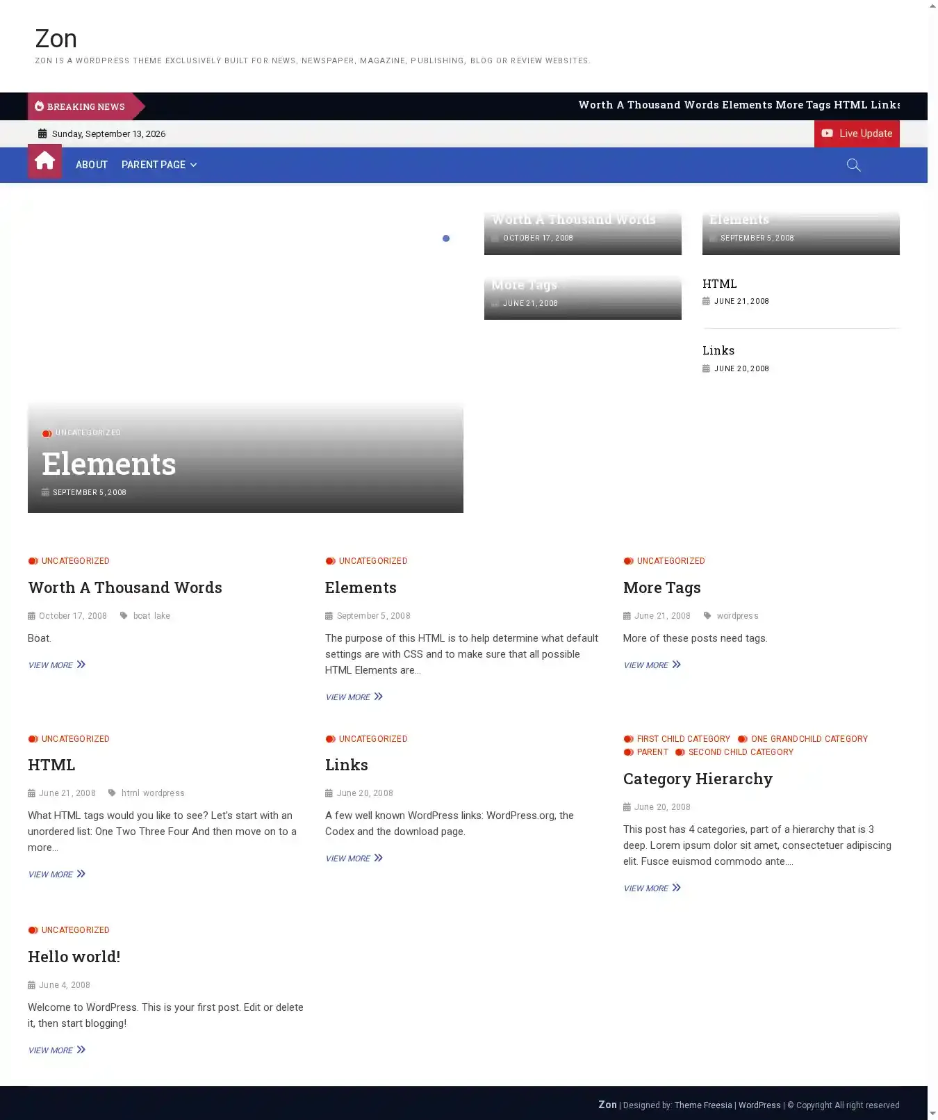 Zon home page on desktop