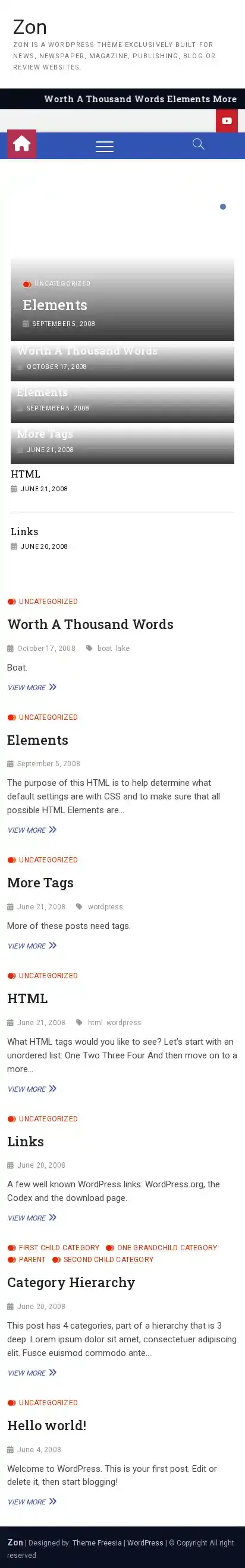 Zon home page on mobile