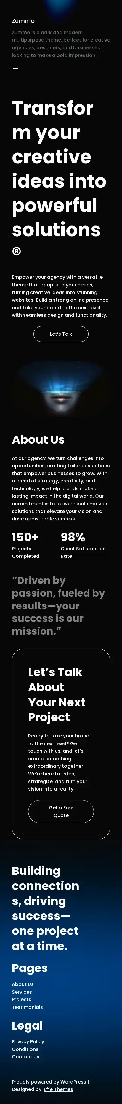 Zummo home page on mobile