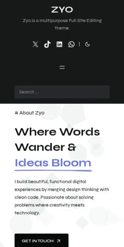 Zyo home page on mobile
